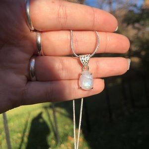 Solid sterling rainbow moonstone necklace